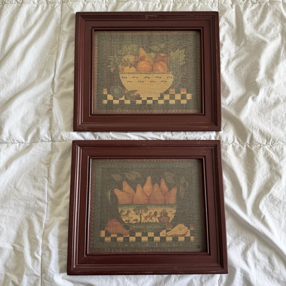 Fruit Bowl (2)‎ Prints 1996 Folk Art Diane Ulmer Pederson Wood Frame-Cottagecore